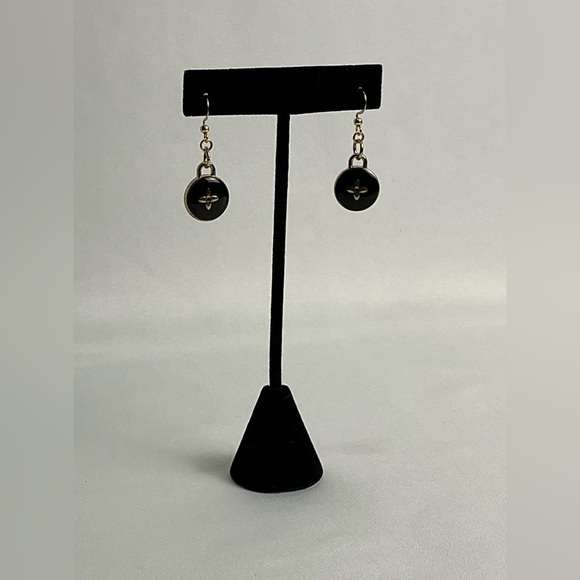 Authentic Louis Vuitton black gold flower fleur clover charm earrings - Picture 4 of 5